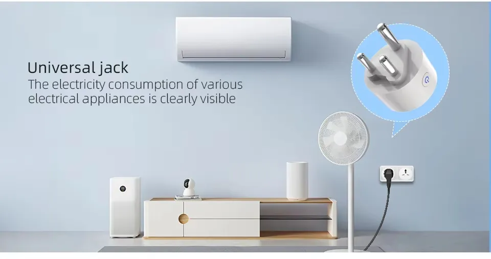 Adaptador de Plugue Inteligente Tuya Índia África do Sul para Tomada Universal Inteligente com Monitor de Energia Alexa Google, 6 Modos de Temporização, Controle em Grupo