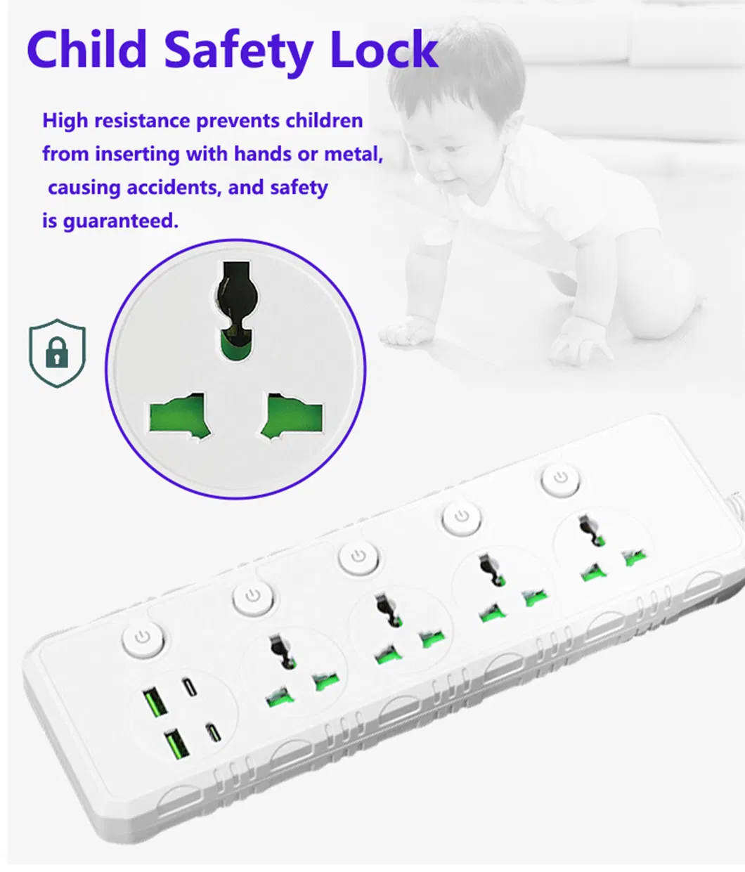 3000W Fitas de Energia Multi Plug de Alta Potência com 2 M Fio