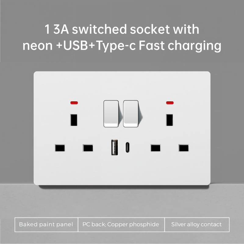 Moderno Interior Decorativo Superfície Branca Preta Brilhante 5 Buraco Tomada Multifuncional de Energia Carregamento Rápido USB Tomada de Parede Elétrica