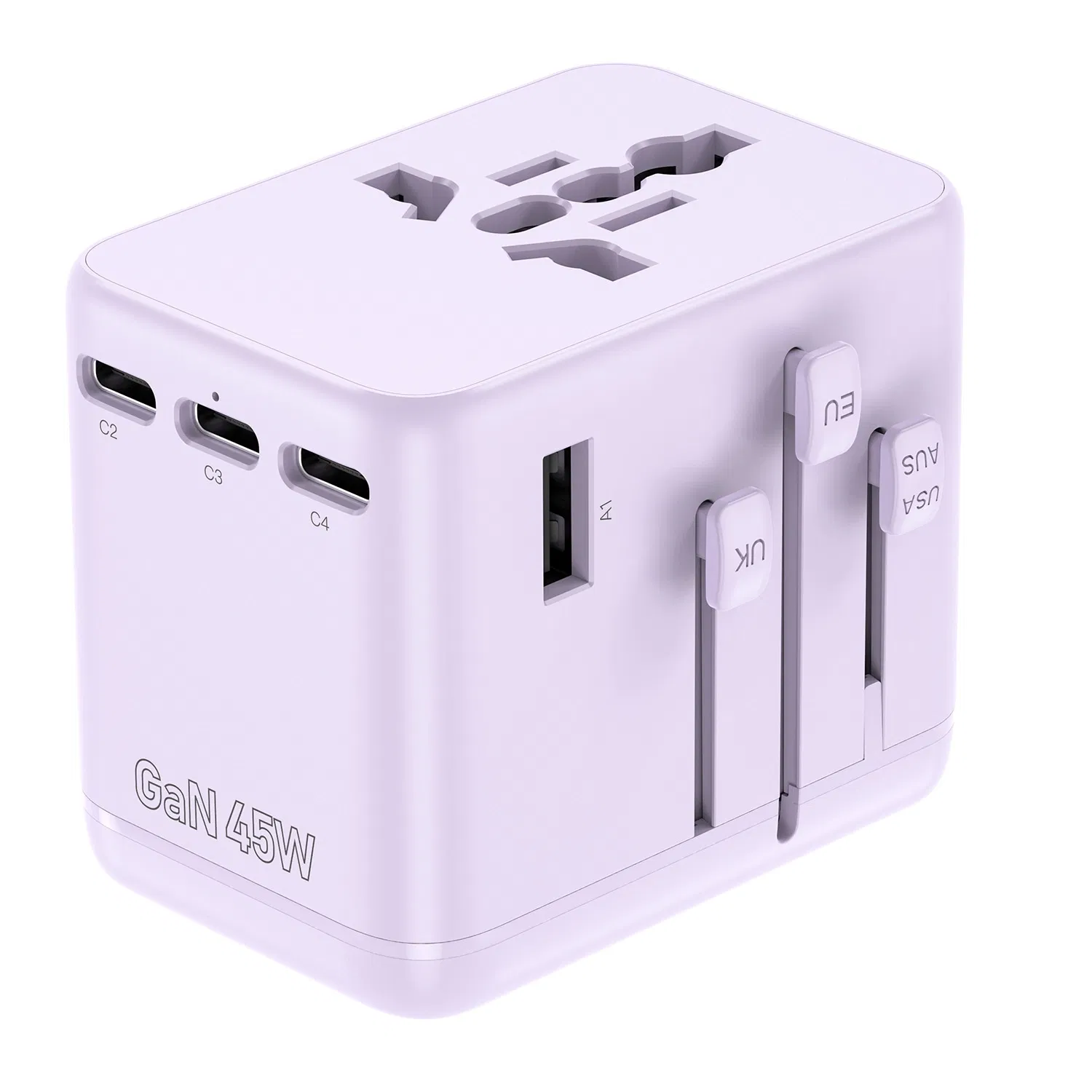 Adaptador de Viagem Multi Portas Tudo-em-Um 45W Carregamento Rápido GaN Soquete Universal Global