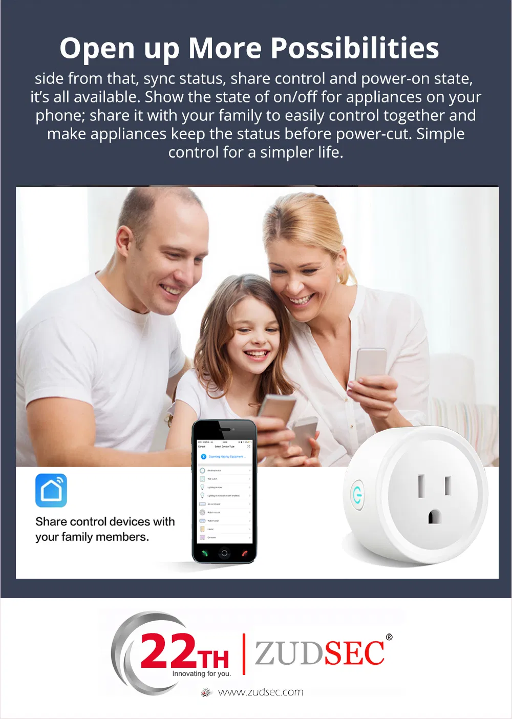 Tomada elétrica inteligente WiFi não aterrada para casa inteligente