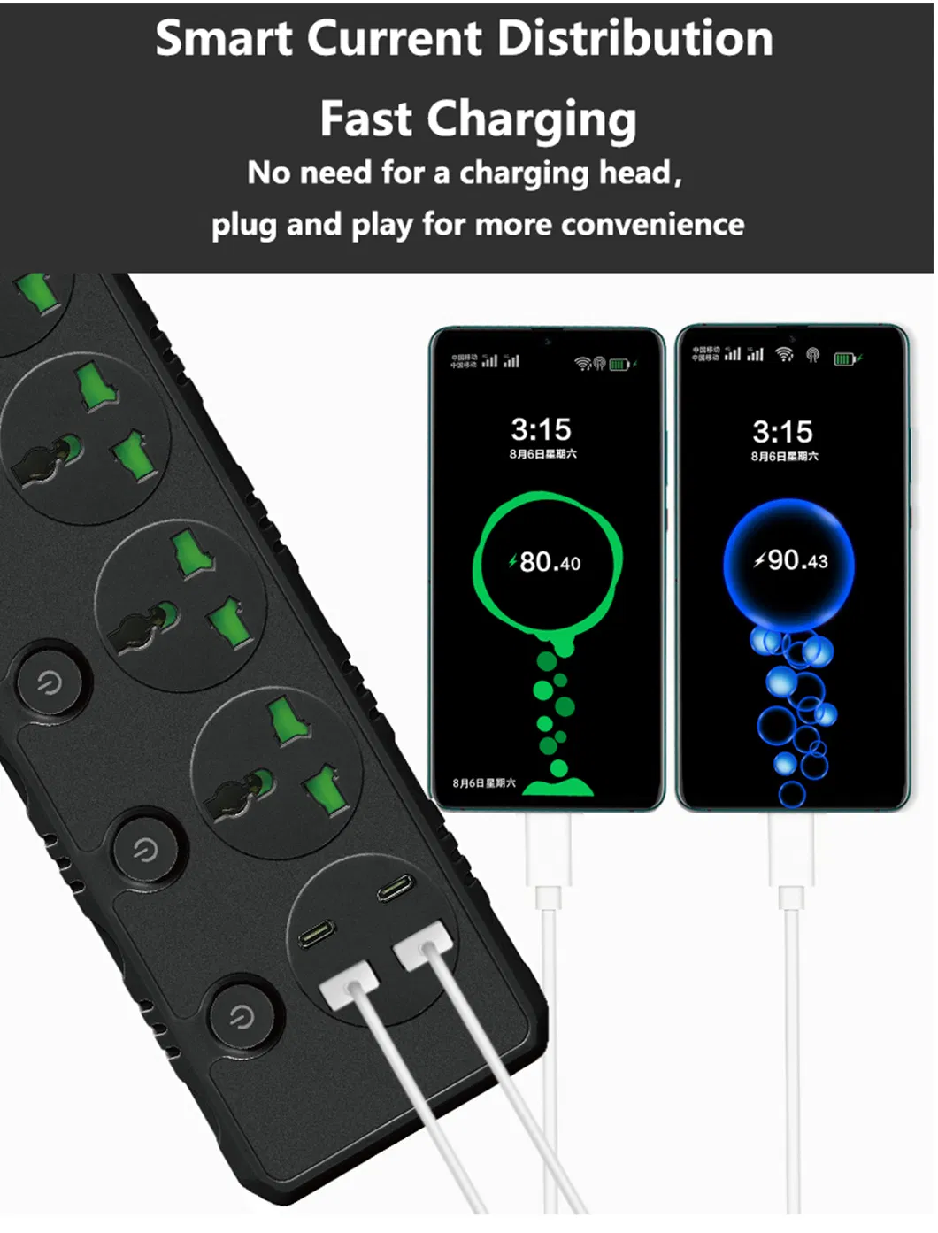 3000W Fitas de Energia Multi Plug de Alta Potência com 2 M Fio