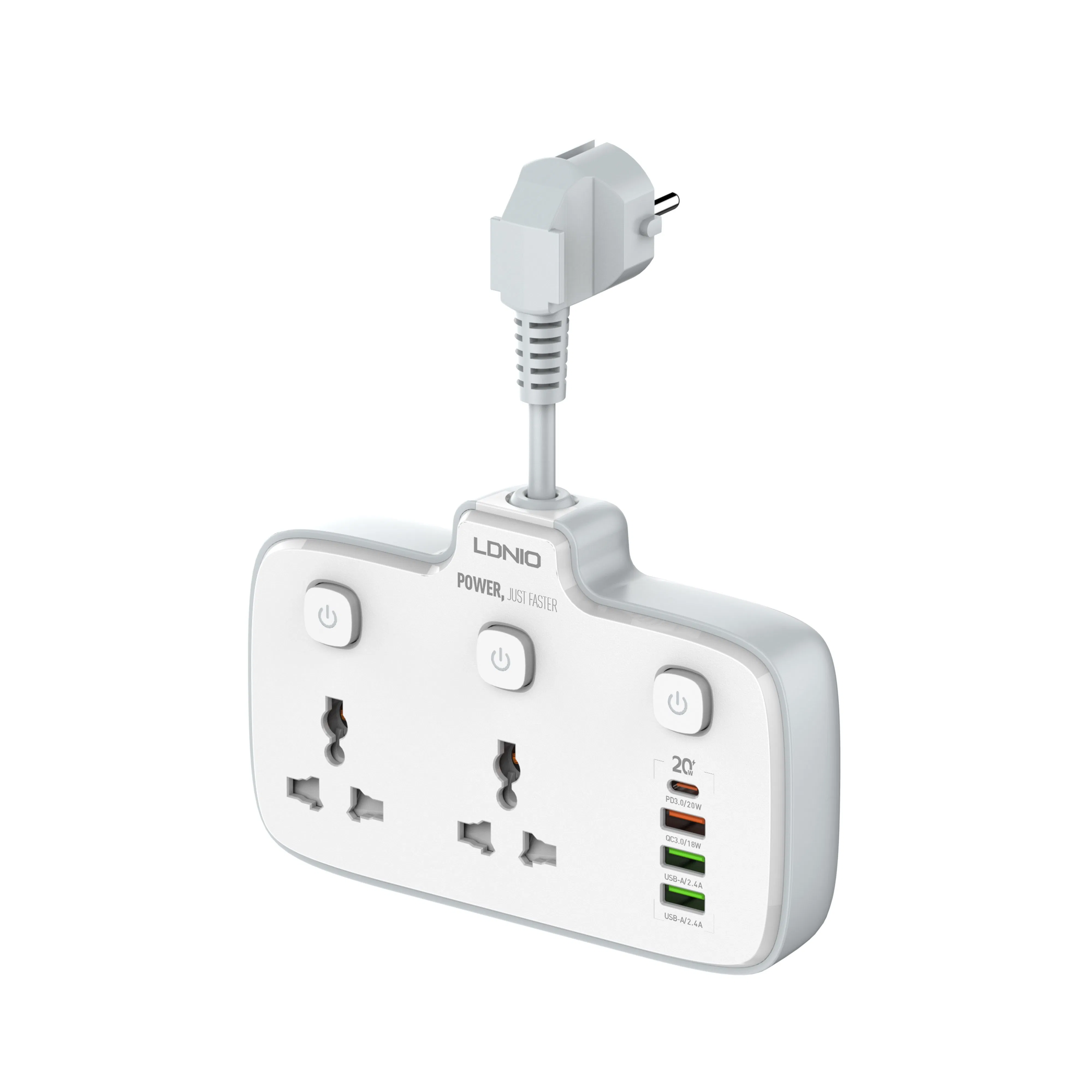 Ldnio Sc2413 Tomadas Universais 4 Portas USB de Carregamento Rápido para Celulares Carregador de Parede com Proteção contra Sobretensão Soquete de Extensão