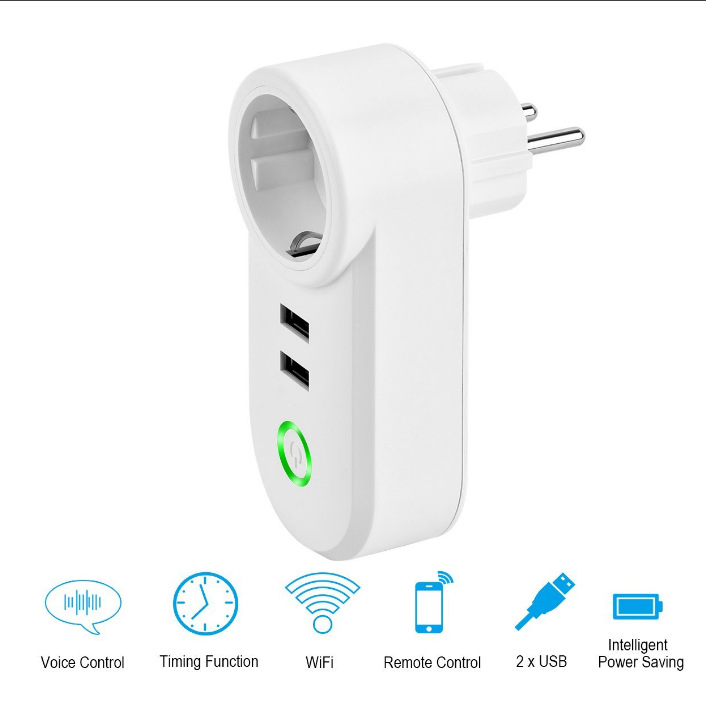 Plug Inteligente Amazon Padrão UE Tomadas Tuya 2USB Tomada de Parede Alexa Controle Remoto WiFi Tuya Casa