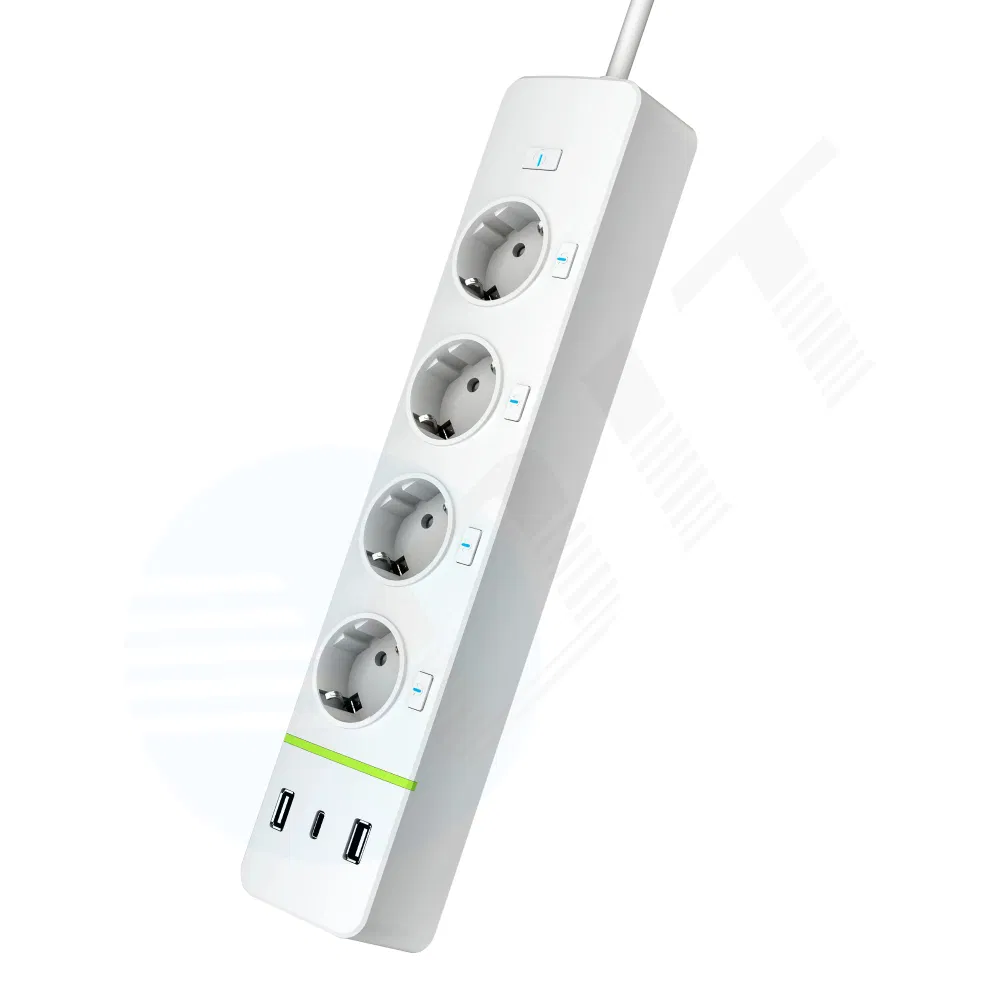 Protetor de Surto com Controle Remoto, USB, Tomada Inteligente com Plugue EU