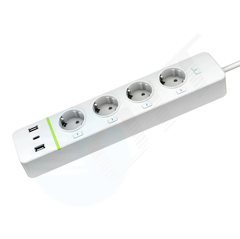 Protetor de Surto com Controle Remoto, USB, Tomada Inteligente com Plugue EU