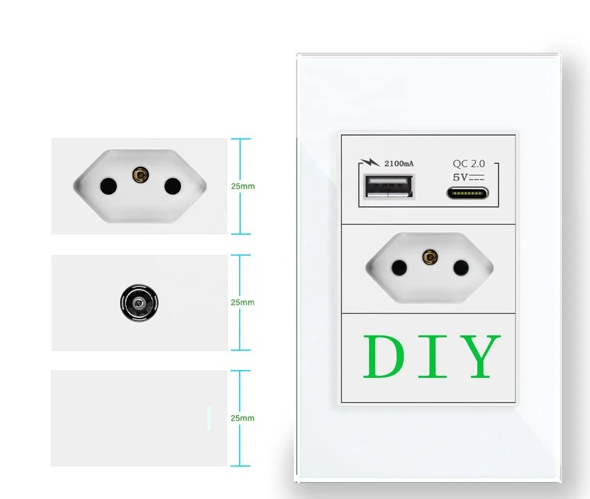 Painel de Vidro Interruptor DIY Personalizado Combination10A/20A Tomada de Energia Porta USB Padrão Brasileiro Soquete de Parede