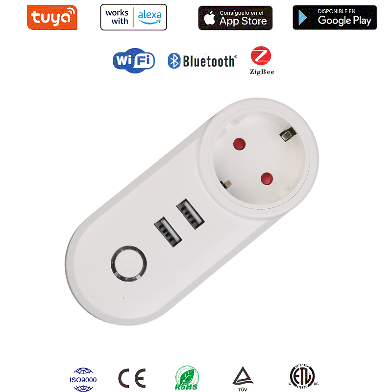 Tomada WiFi inteligente com portas USB e controle por voz