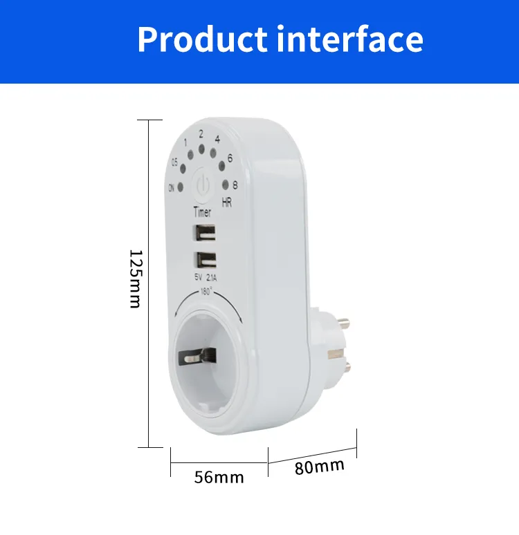 Tomada Profissional com Temporizador Mecânico para Carregamento de Carros e Tomada USB para Plugues e Tomadas