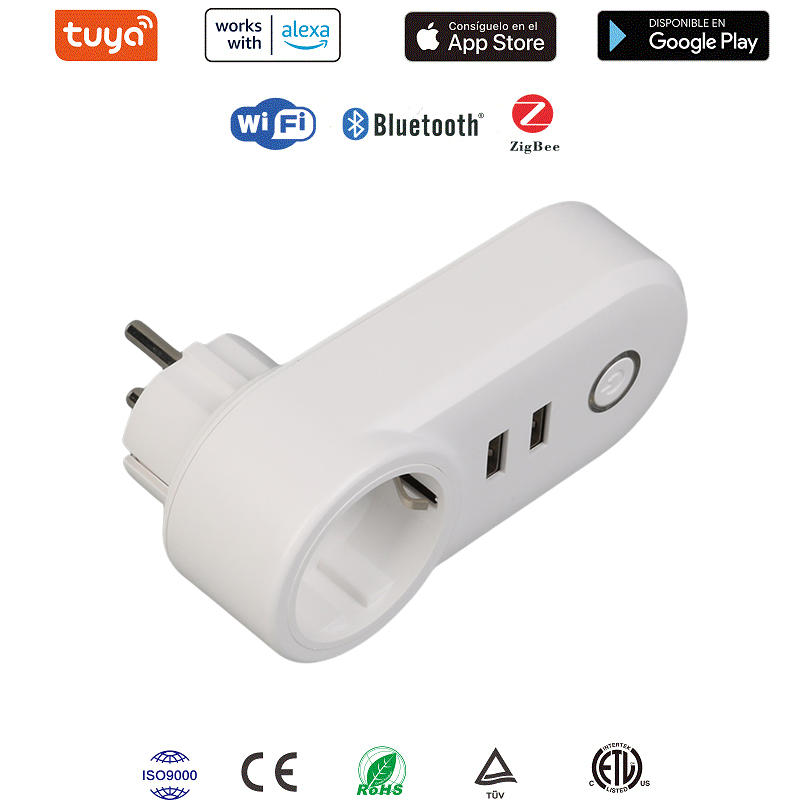 Tomada WiFi inteligente com portas USB e controle por voz