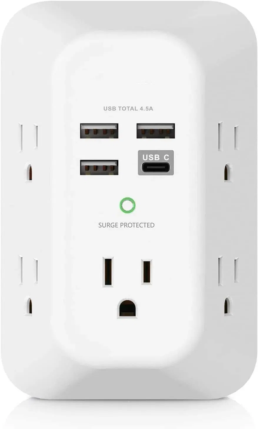 Carregador de Parede Protetor contra Sobretensão 6 Extensor de Energia com 3 Portas de Carregamento USB Montar Régua de Energia Multi Plugue Soquete de Energia para Casa Viagem Escritório