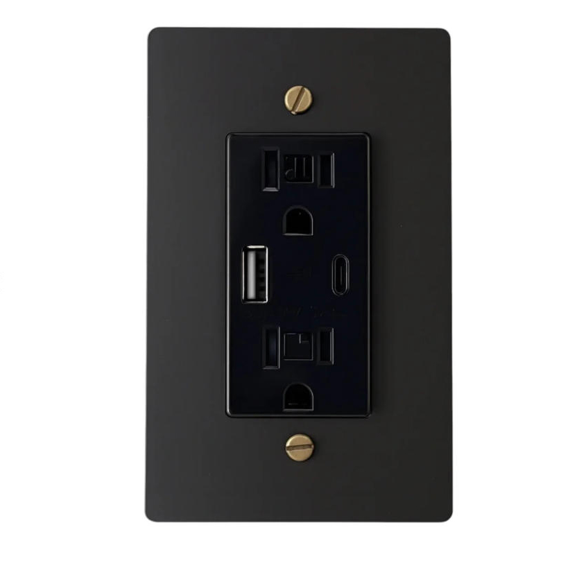 15A Tomada de parede de bronze padrão dos EUA, soquete de carregamento USB em latão sólido