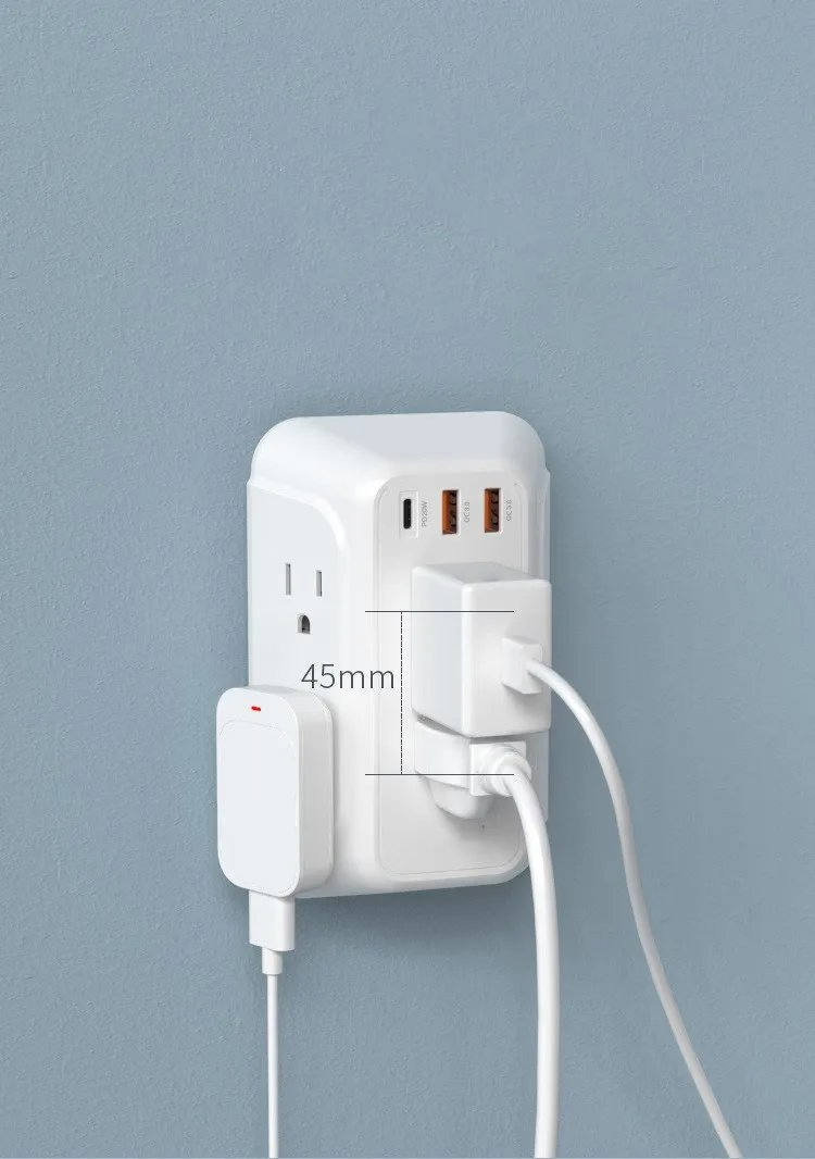 Carregador de Parede Protetor contra Sobretensão 6 Extensor de Energia com 3 Portas de Carregamento USB Montar Régua de Energia Multi Plugue Soquete de Energia para Casa Viagem Escritório
