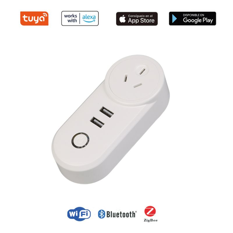 10A Tomada Inteligente Au Tuya com Portas de Carregamento USB Duplas
