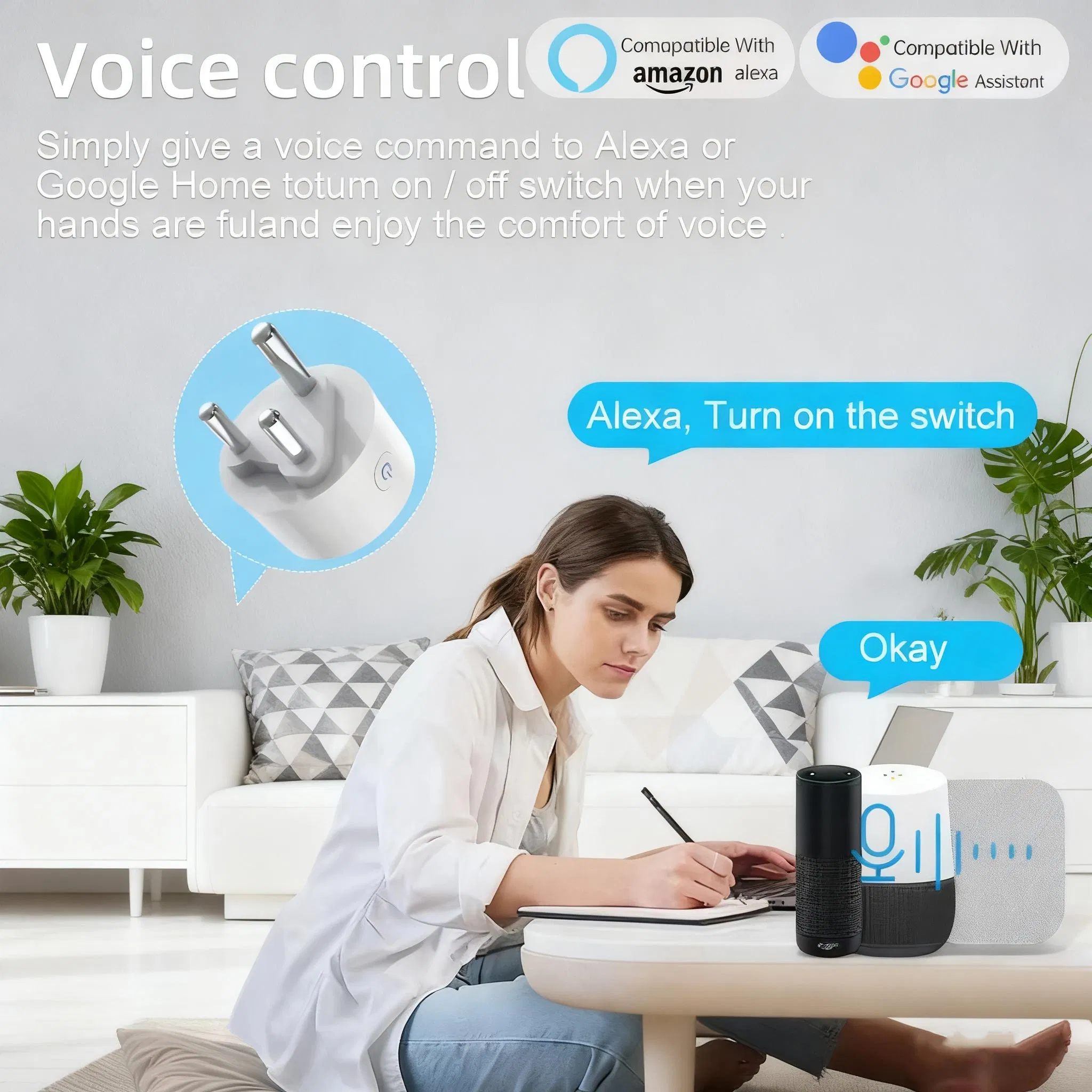 Adaptador de Plugue Inteligente Tuya Índia África do Sul para Tomada Universal Inteligente com Monitor de Energia Alexa Google, 6 Modos de Temporização, Controle em Grupo