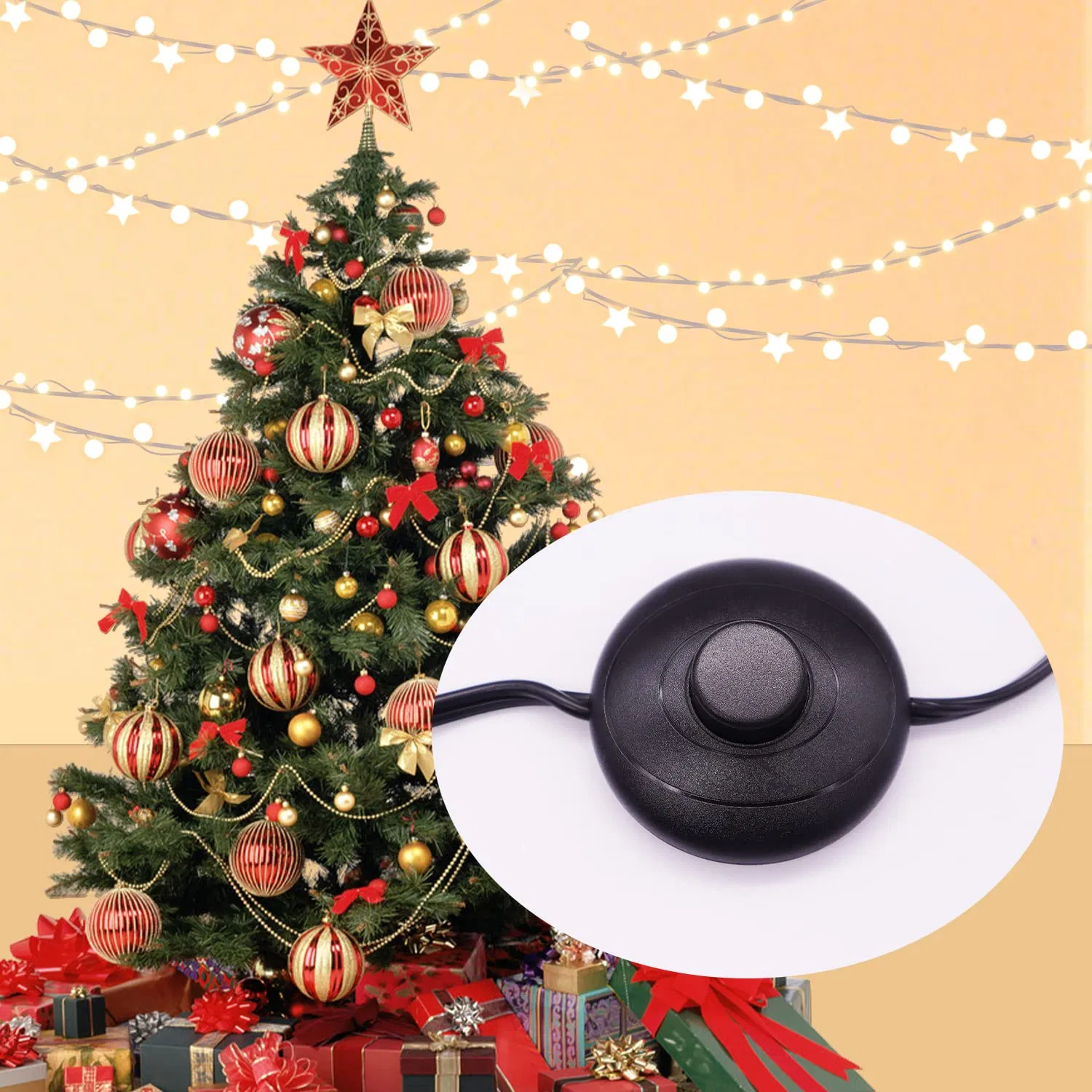 AC 125V Pé liga-desliga com plugue de fio polarizado controle redondo lâmpada luz para árvore de Natal decoração de Natal