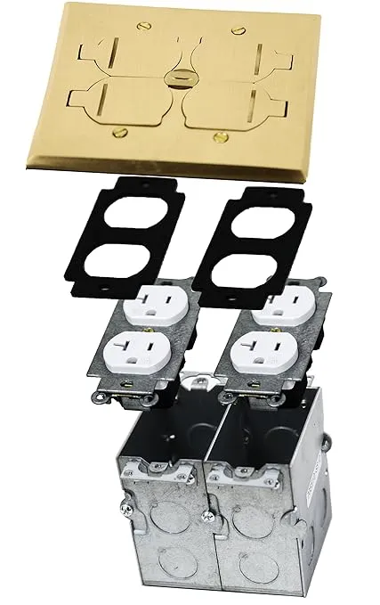 Latão Níquel 4Gang Montagem de Caixa de Piso 20A Tomada Elétrica RJ45