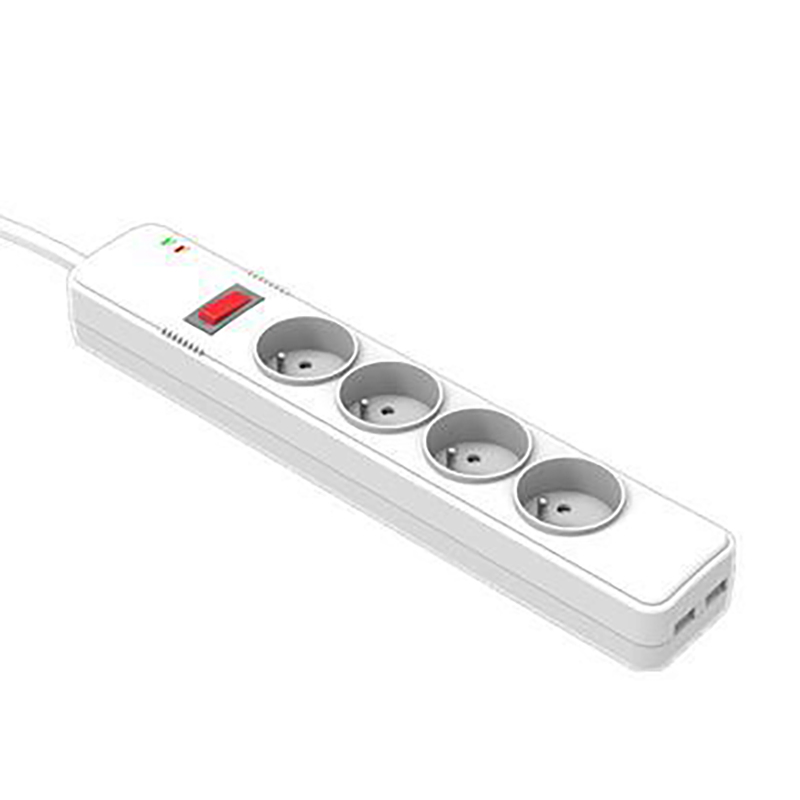 4/6 Régua de Energia USB Inteligente com Protetor contra Sobretensão para França e Polônia