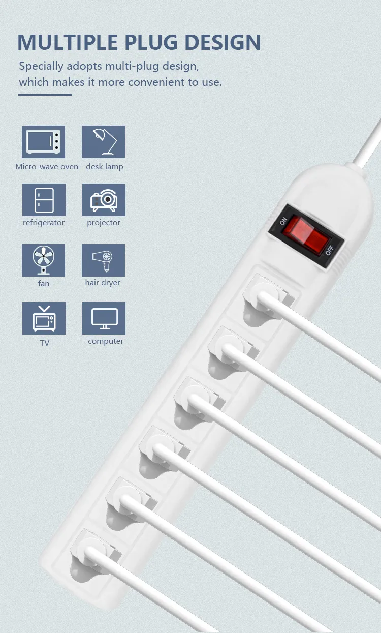 Protetor de Surto Americano 6 Tomada AC com Portas de Carregamento USB Extensão Personalizada de Filtro de Linha