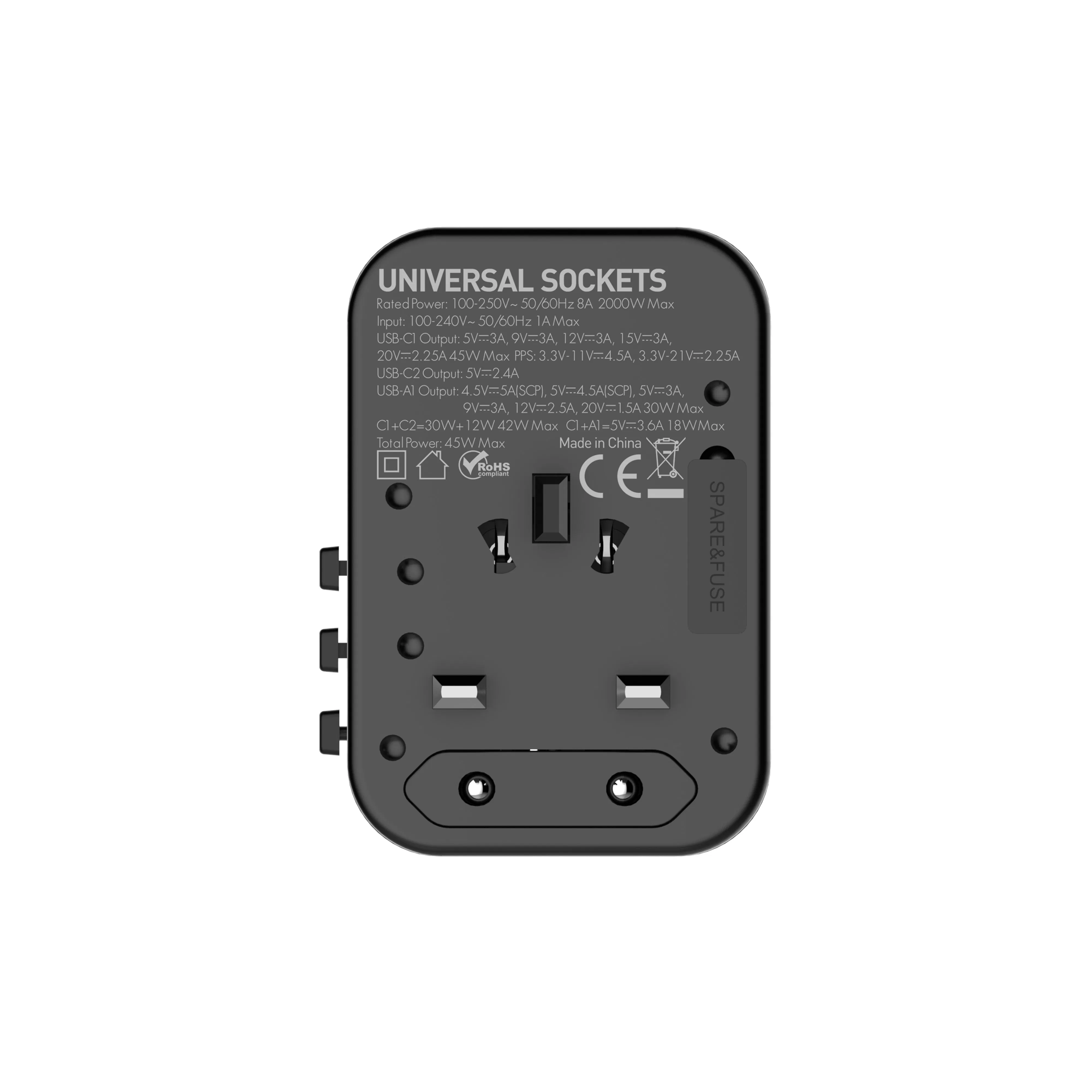 Ldnio Z8 Adaptador Universal GaN 45W Conversor de Tomada Multi País com Carregamento Inteligente Us/EU/UK/Au