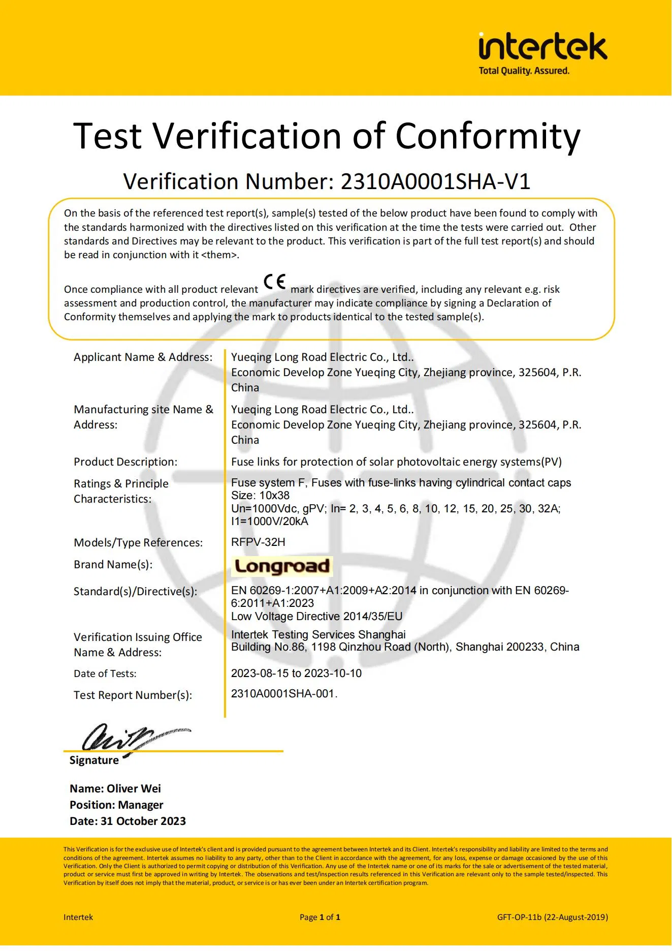 OEM PV DC Fuse Protect Solar System Fuse Link 10 X 38mm CE, CB, SAA