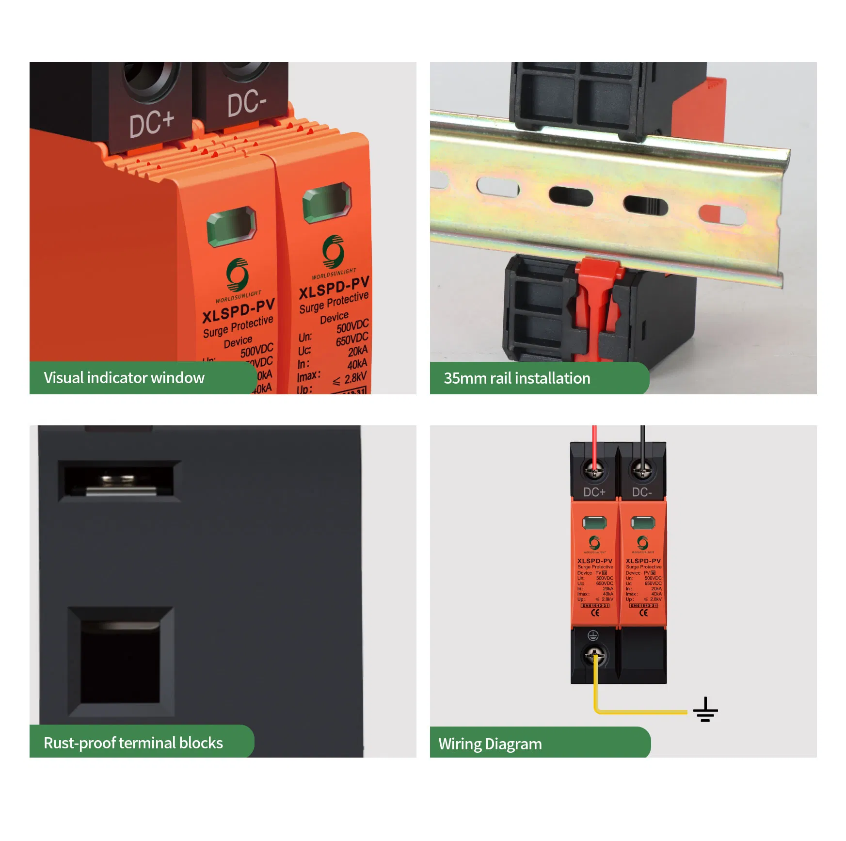 ODM IEC/En 61643-11 TUV CE ISO90001 Module Protective 1000VDC Wenzhou Surge Protection Xlspd-PV