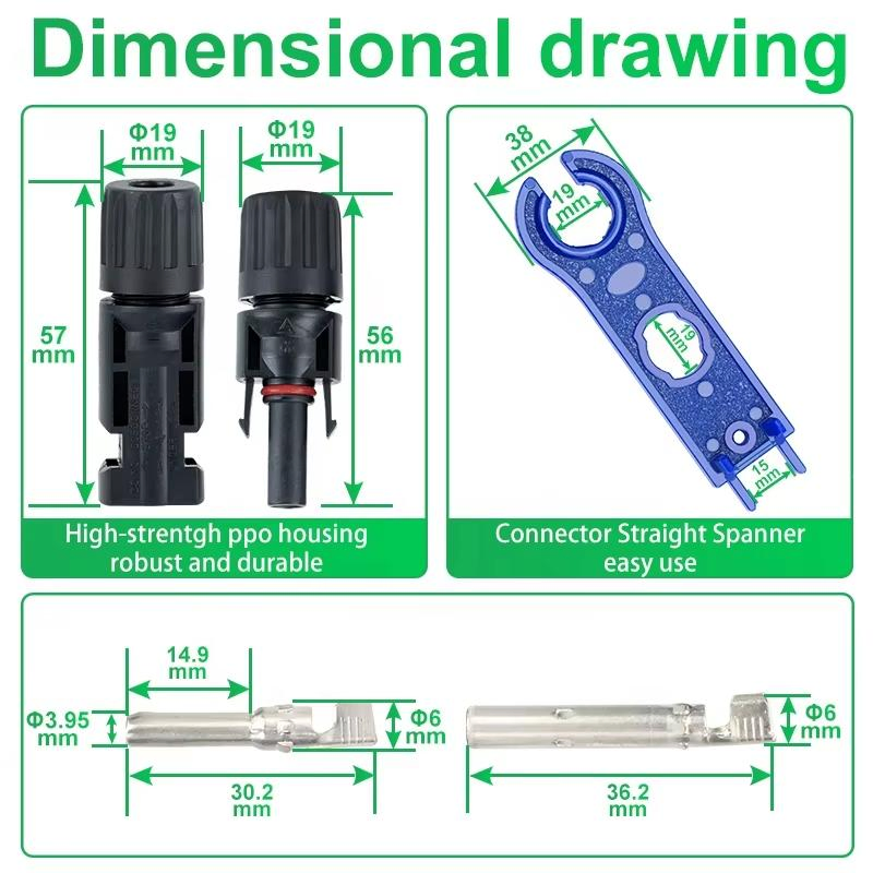 IP67 Waterproof 1000V 30A PPO Material Solar Panel Cable Connector PV Solar Connector for Solar Systems