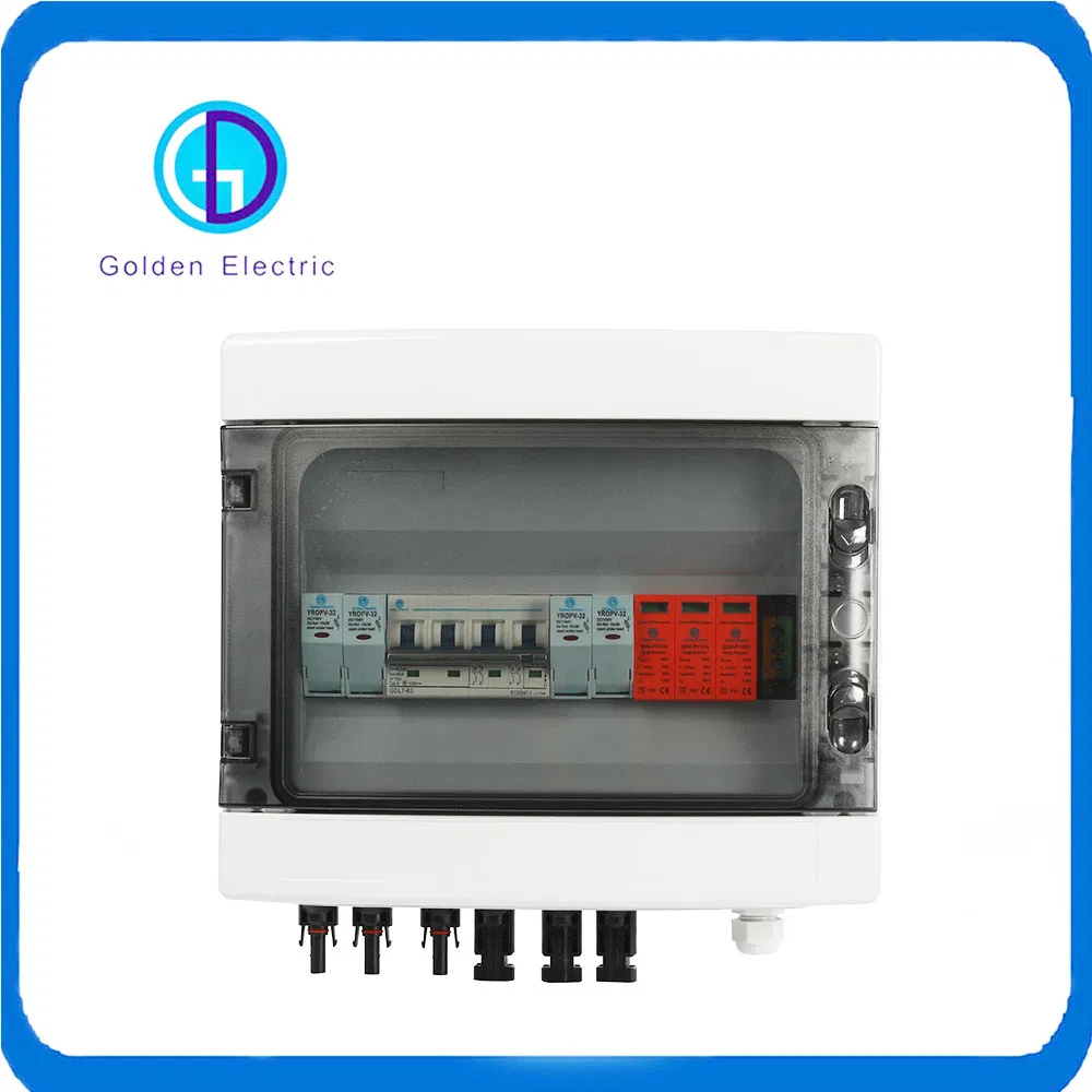 PV4/1 Solar PV Array Combiner Box 4 in 1 out 4 Strings 15A 1000V DC Solar Junction Box for Solar System IP65 Waterproof Distribution Box with SPD and Fuse