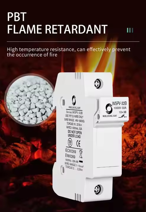 TUV IEC CE Wspv-32 Gpv 10A 12A 15A 16A 20A 25A 30A 32A 10X38 1p 2p PV Array 1000V Solar DC Photovoltaic Fuse Holder Base and Link