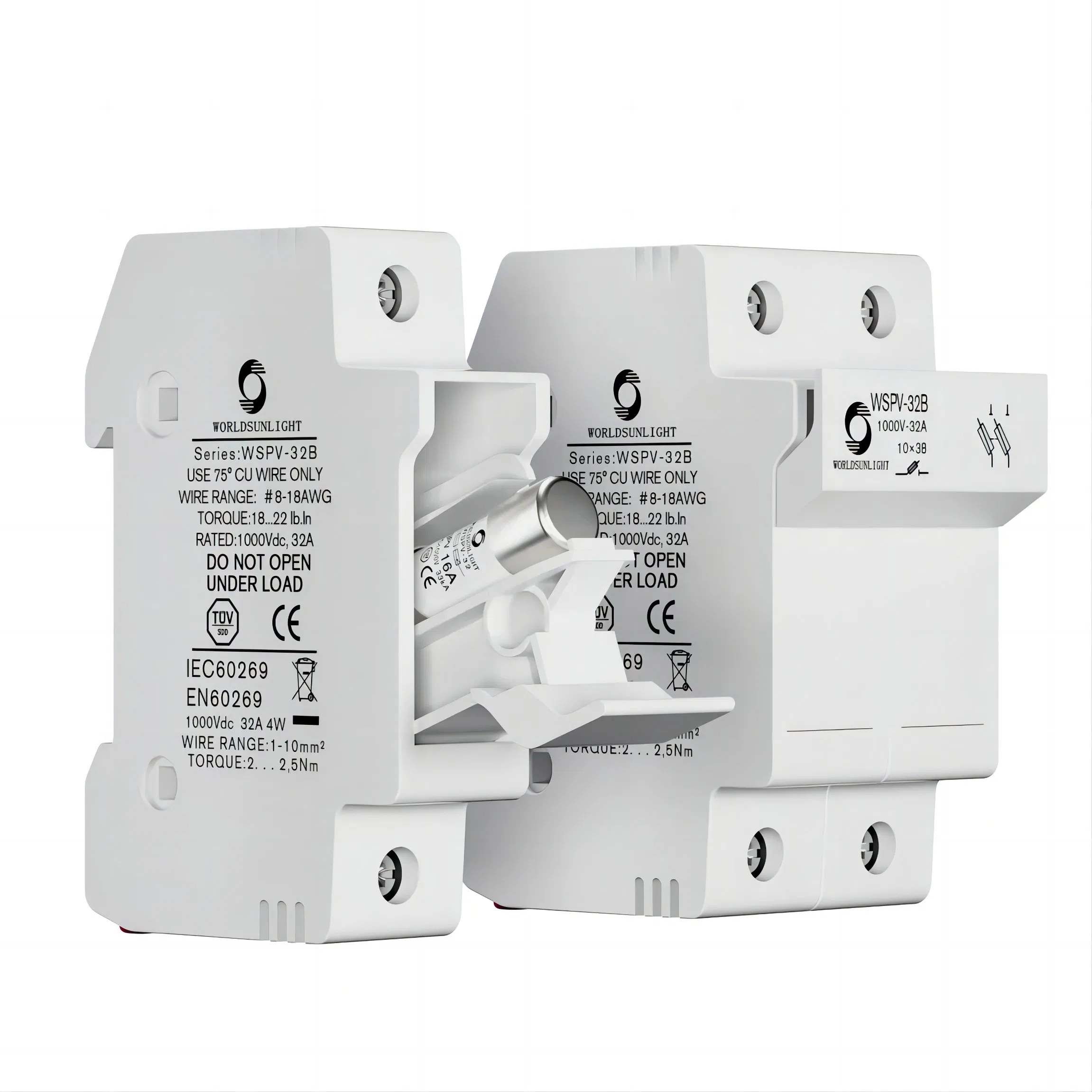TUV IEC CE Wspv-32 Gpv 10A 12A 15A 16A 20A 25A 30A 32A 10X38 1p 2p PV Array 1000V Solar DC Photovoltaic Fuse Holder Base and Link