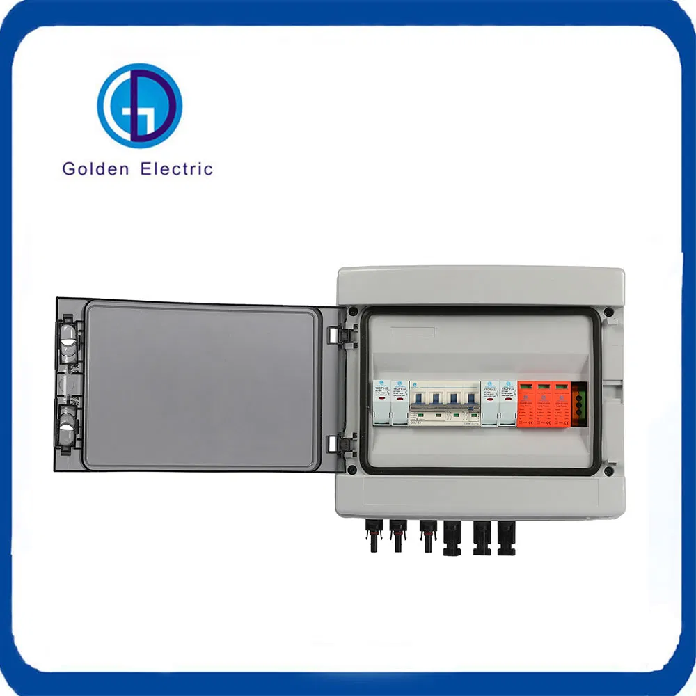 PV4/1 Solar PV Array Combiner Box 4 in 1 out 4 Strings 15A 1000V DC Solar Junction Box for Solar System IP65 Waterproof Distribution Box with SPD and Fuse
