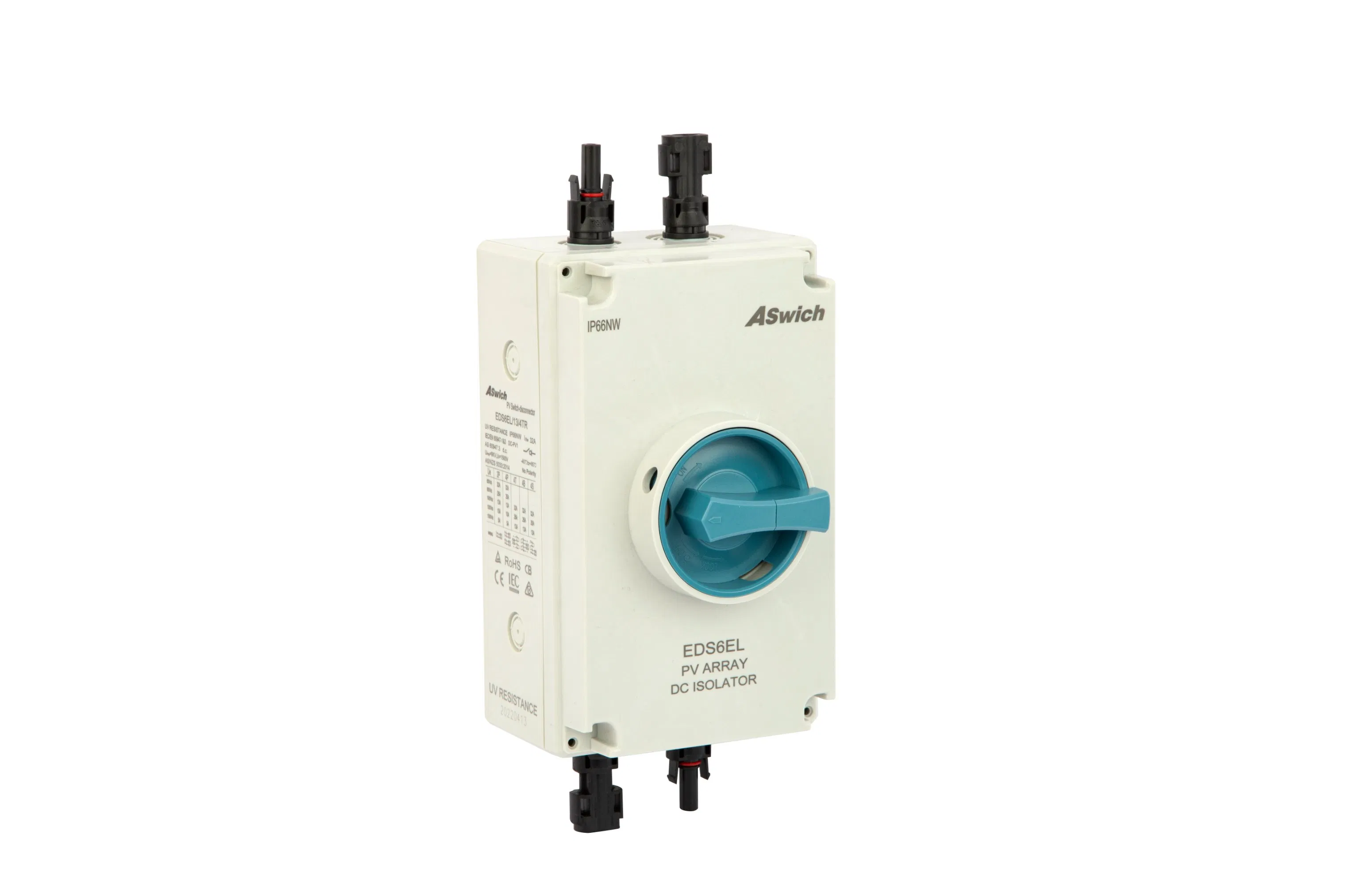 Solar Combiner Box 32A PV DC Isolator Switch DC Disconnect with Solar Connector Waterproof IP66 for off/on-Grid Solar Power System, Residential Commercial Solar