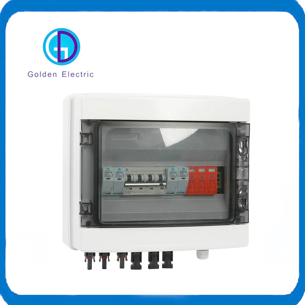 PV4/1 Solar PV Array Combiner Box 4 in 1 out 4 Strings 15A 1000V DC Solar Junction Box for Solar System IP65 Waterproof Distribution Box with SPD and Fuse