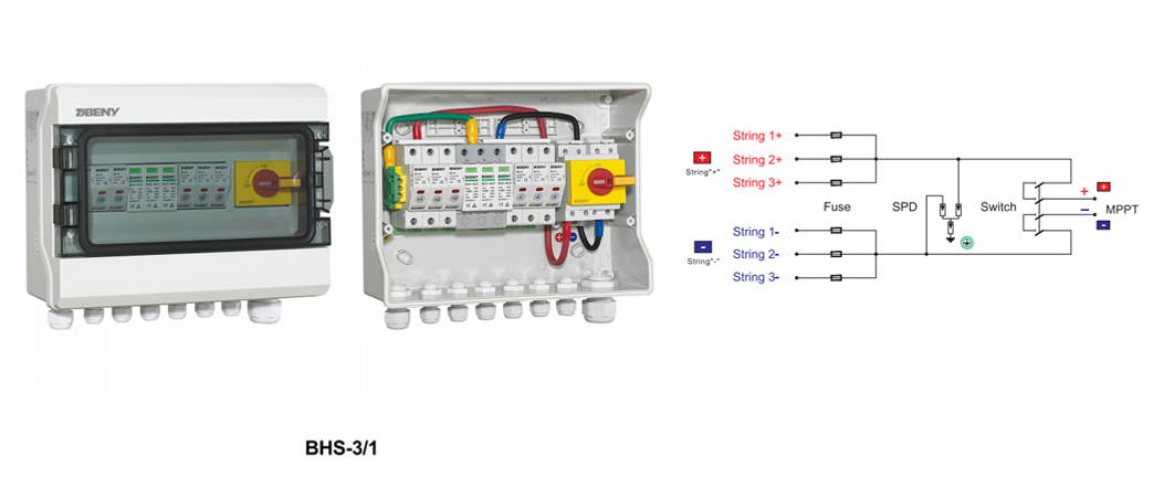 Beny China Combiner Box Solar Panel 3 in 1 out 32A 1000V IP65 Combiner Box CE TUV UL DC Combiner Box PV Module Array Combiner Box for 5 Years Warranty