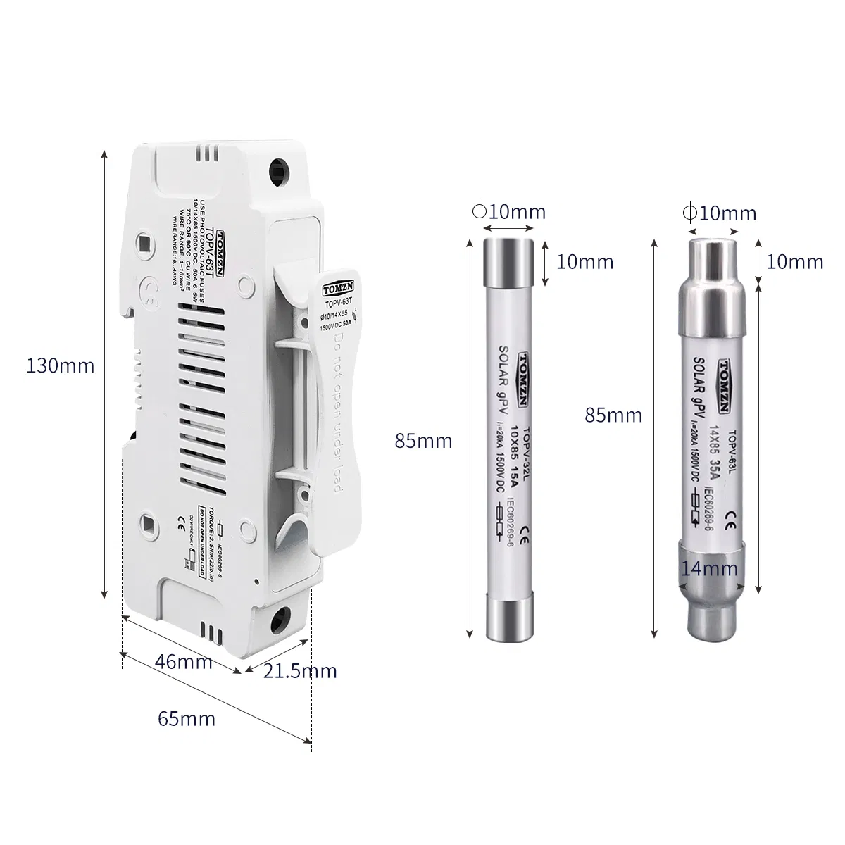 Ttomzn 1p Solar PV 1500V Fuse Holder with 10*85 or 14*85 Fuse