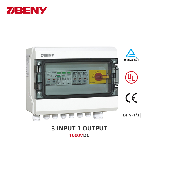 Beny China Combiner Box Solar Panel 3 in 1 out 32A 1000V IP65 Combiner Box CE TUV UL DC Combiner Box PV Module Array Combiner Box for 5 Years Warranty