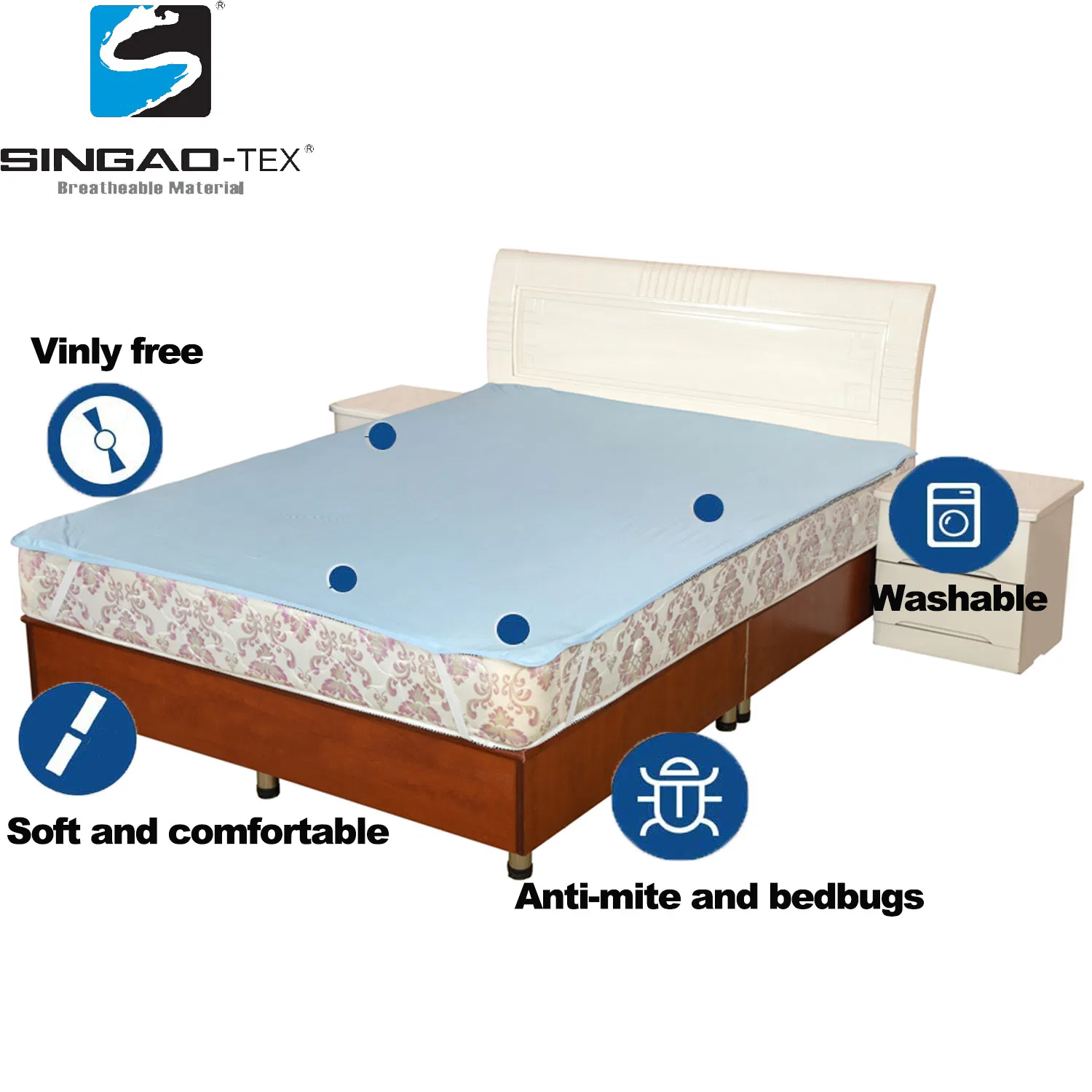 Waterproof Cooling Pad Noiseless Mattress Cover Hypoallergenic Elastic Anti-Mite Bed Bug Proof