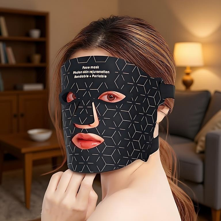 Red Light Therapy Face &amp; Neck Mask, 4 Colors LED Light Therapy Facial Mask, Infrared Red Light Therapy Mask, Infrared Light Skin Rejuvenation