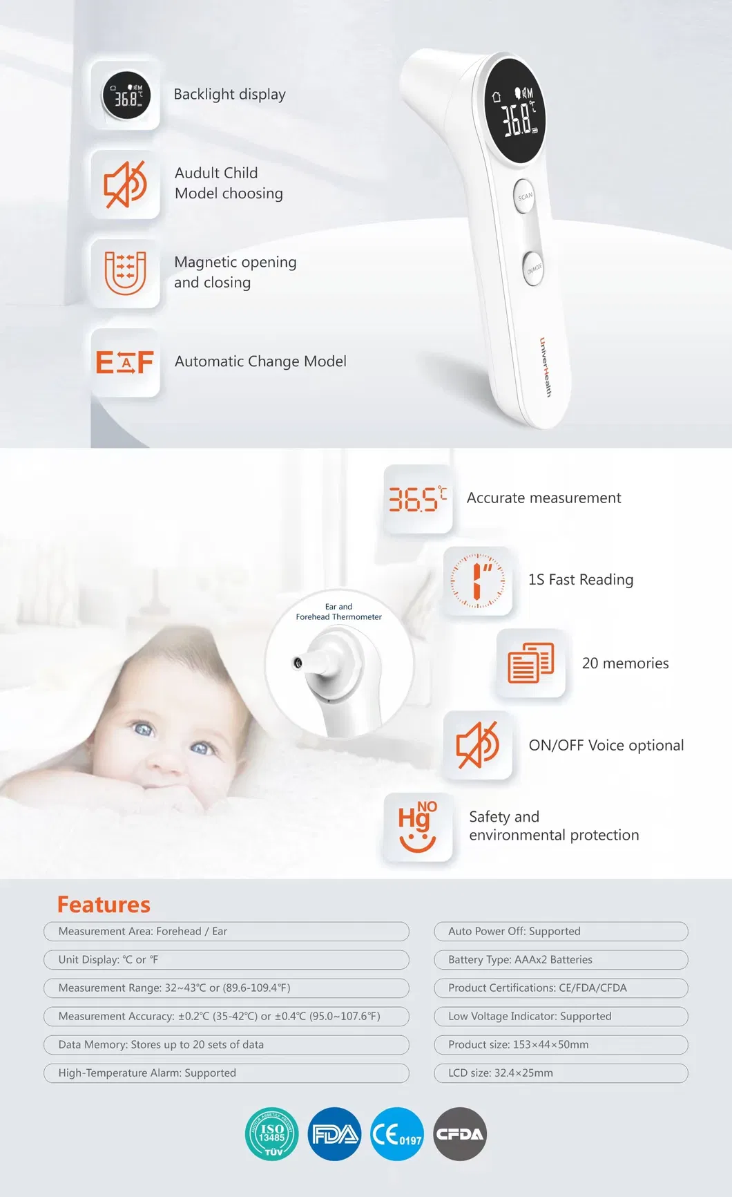 Infrared Forehead Thermometer EF-100B