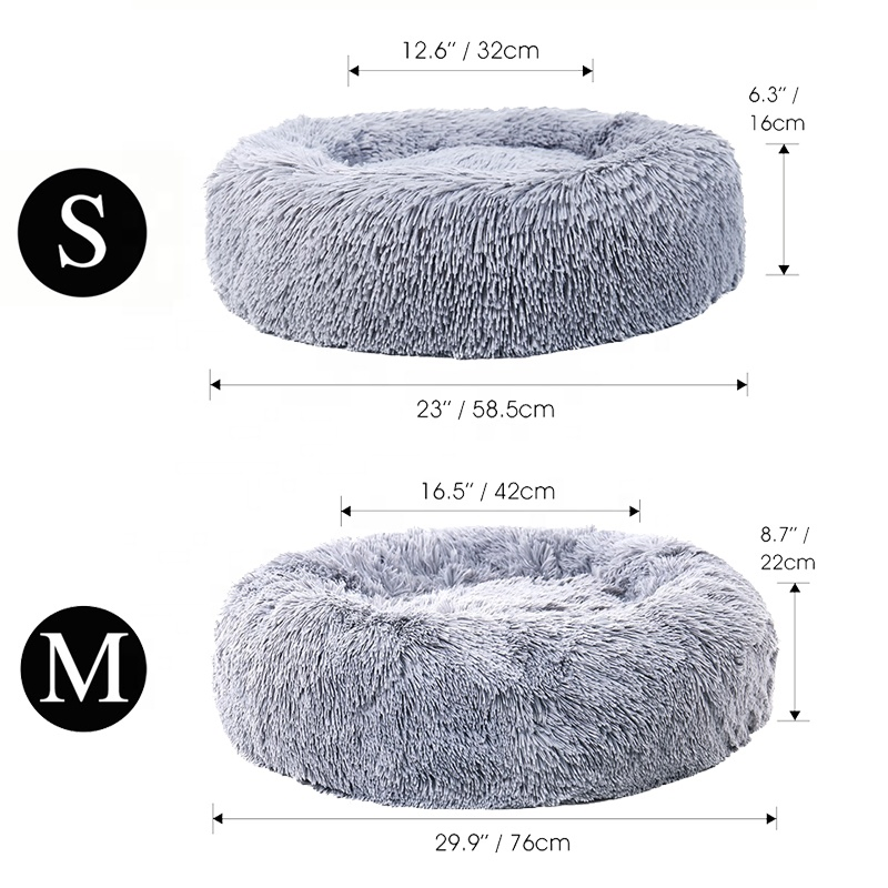 Long Faux Fur Fabric Dog Bed Comfortable Donut Round Dog Bed Super Soft Washable Pet Cushion Bed