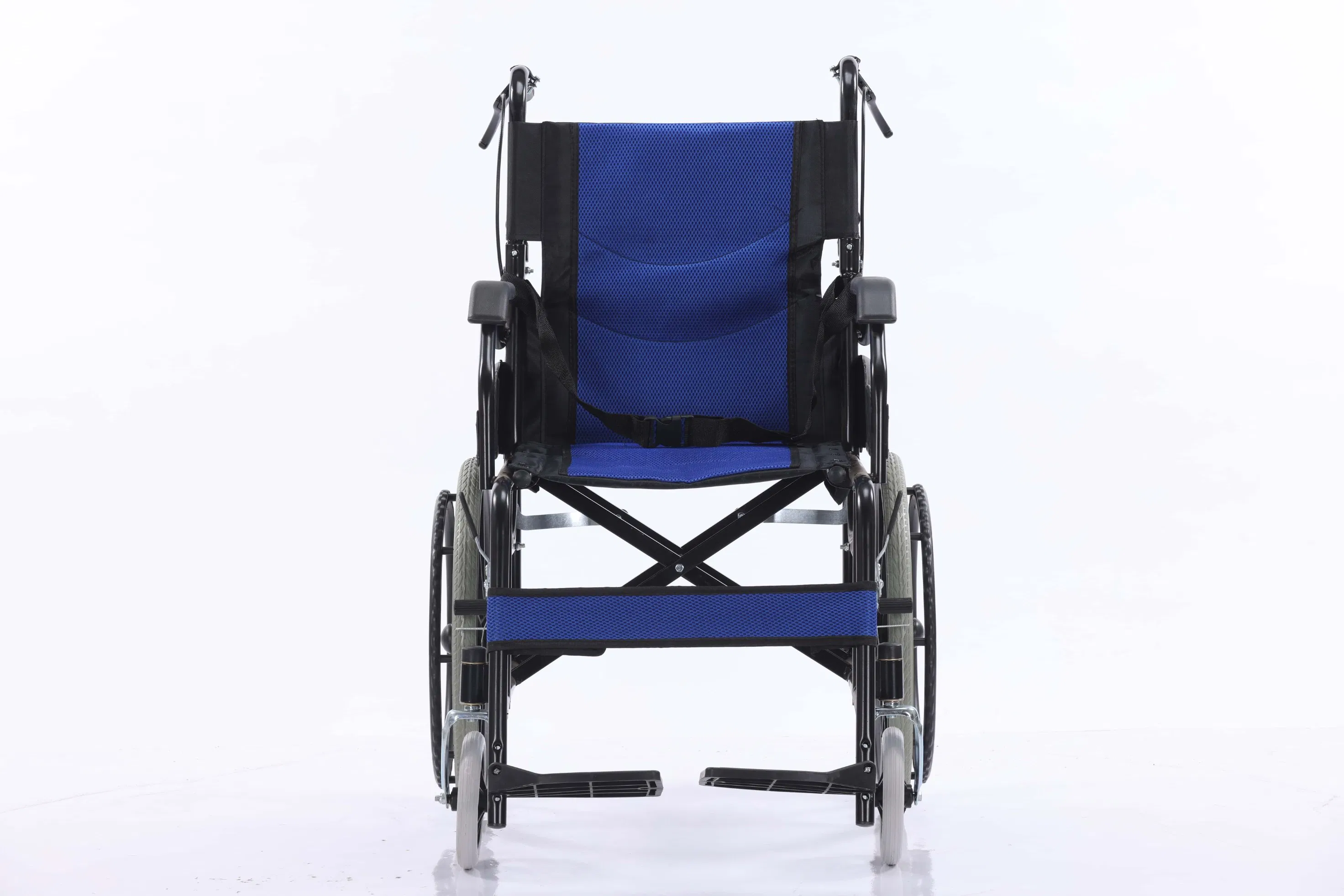 Adjustable Portable Folding Manual Lightweight Sleek Blue Board Wheelchair