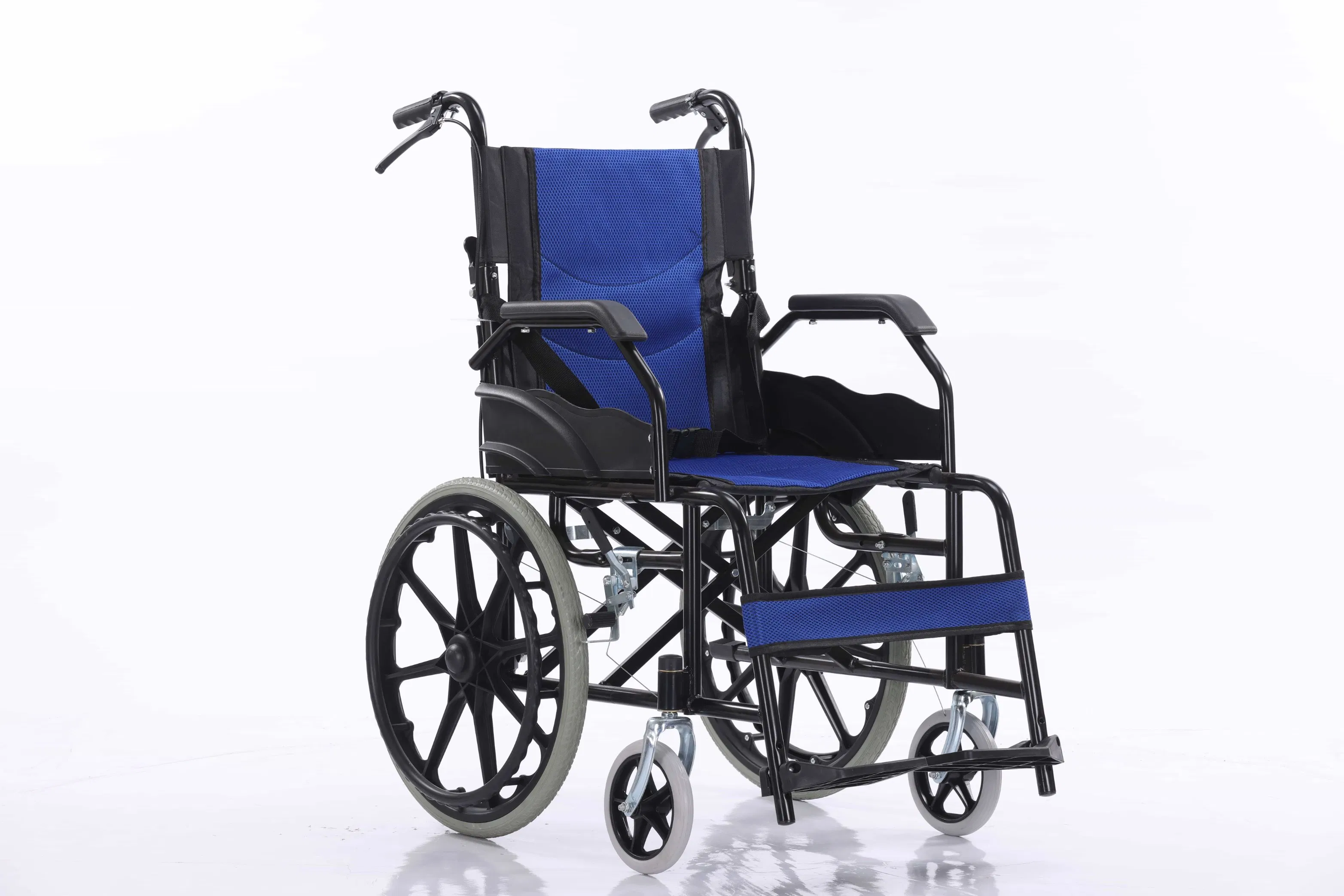 Adjustable Portable Folding Manual Lightweight Sleek Blue Board Wheelchair