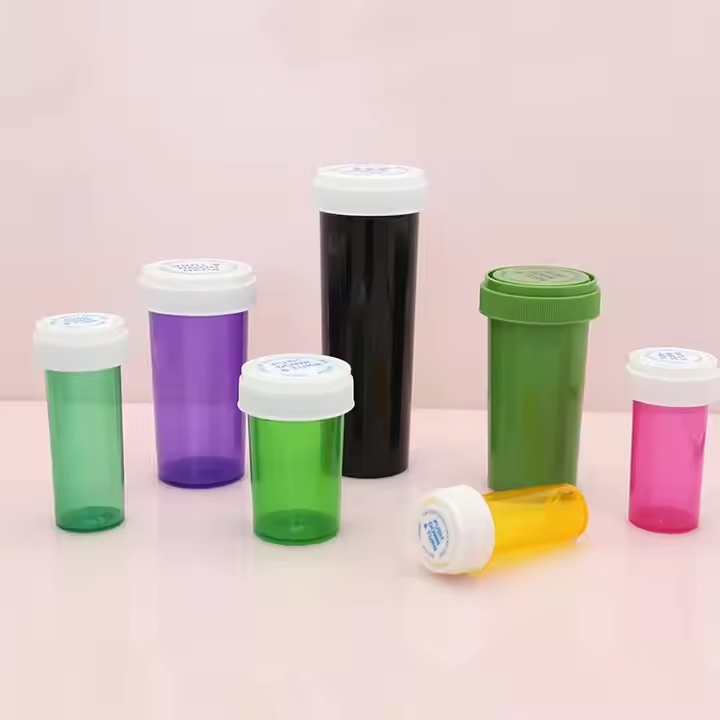 Drams Child Resistant Proof Plastic Pharmacy Capsule Bottle Pill Candy Bottle Container Amber Vials with Reversible Lid