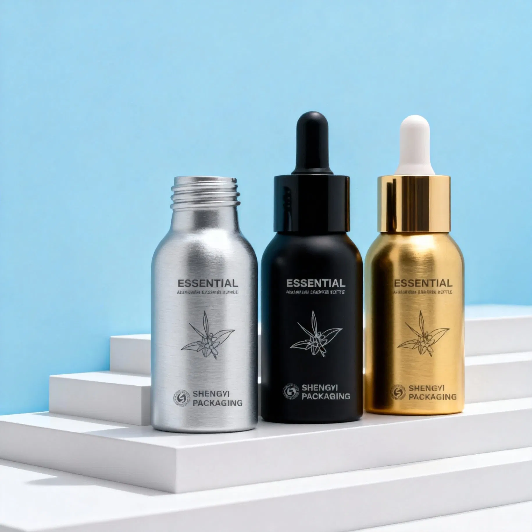 Custom Empty Small 30ml 50ml 100ml Medicine Pharmacy Beard Custom Empty Hair Essential Oil Cosmetics Serum Fragrance Metal Aluminum Dropper Bottles Packaging