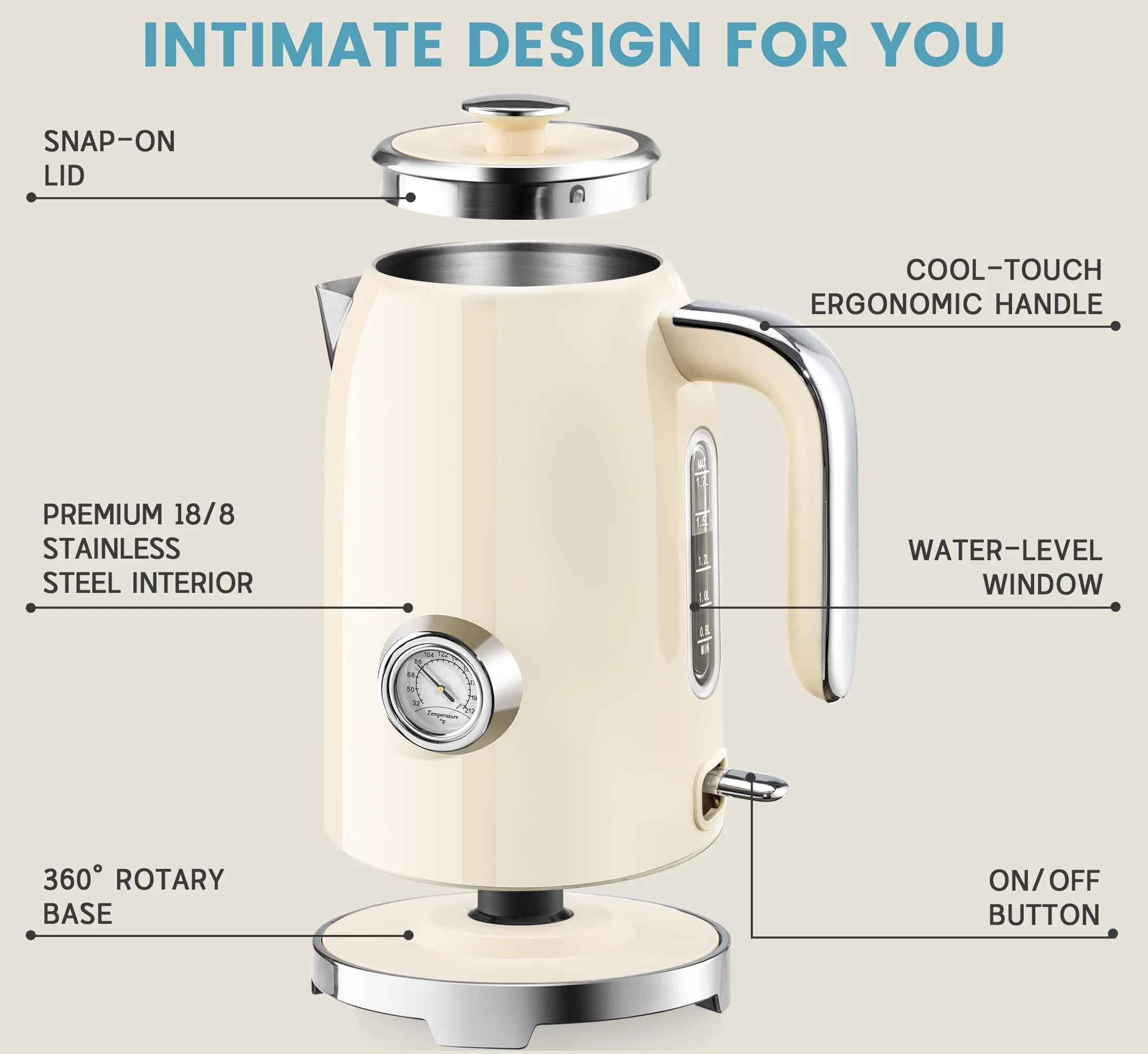 Customized 1500W Hot Tea Pot Water Boiler Thermometer Electric Kettle