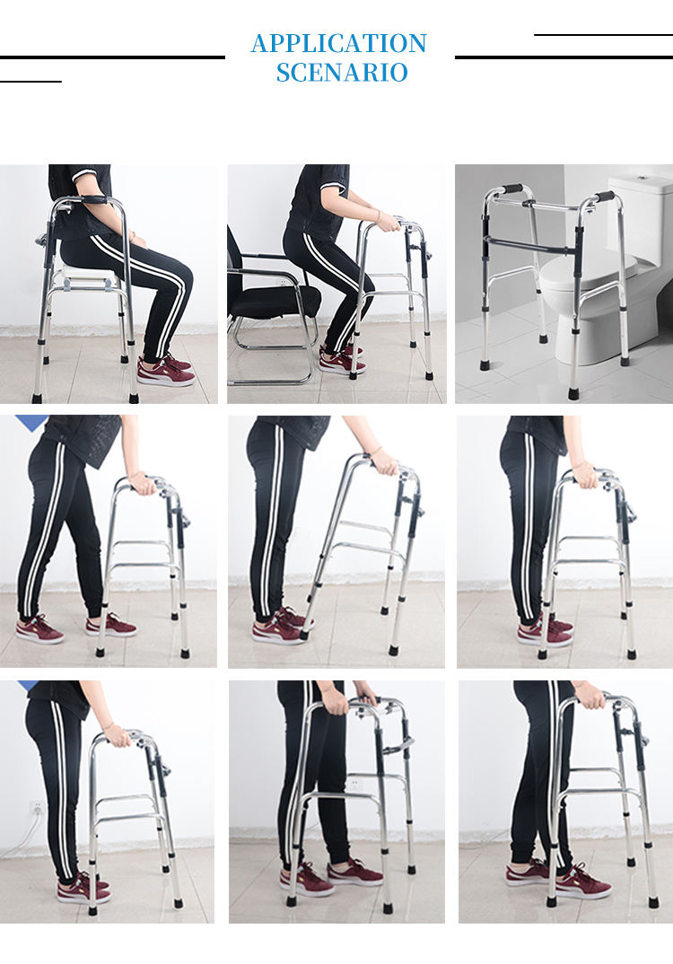 Rehabilitation Training Walking Frame Front 4 Wheel Mobility Frame 4 Leg Folding Stainless Steel Medical Walking Aid
