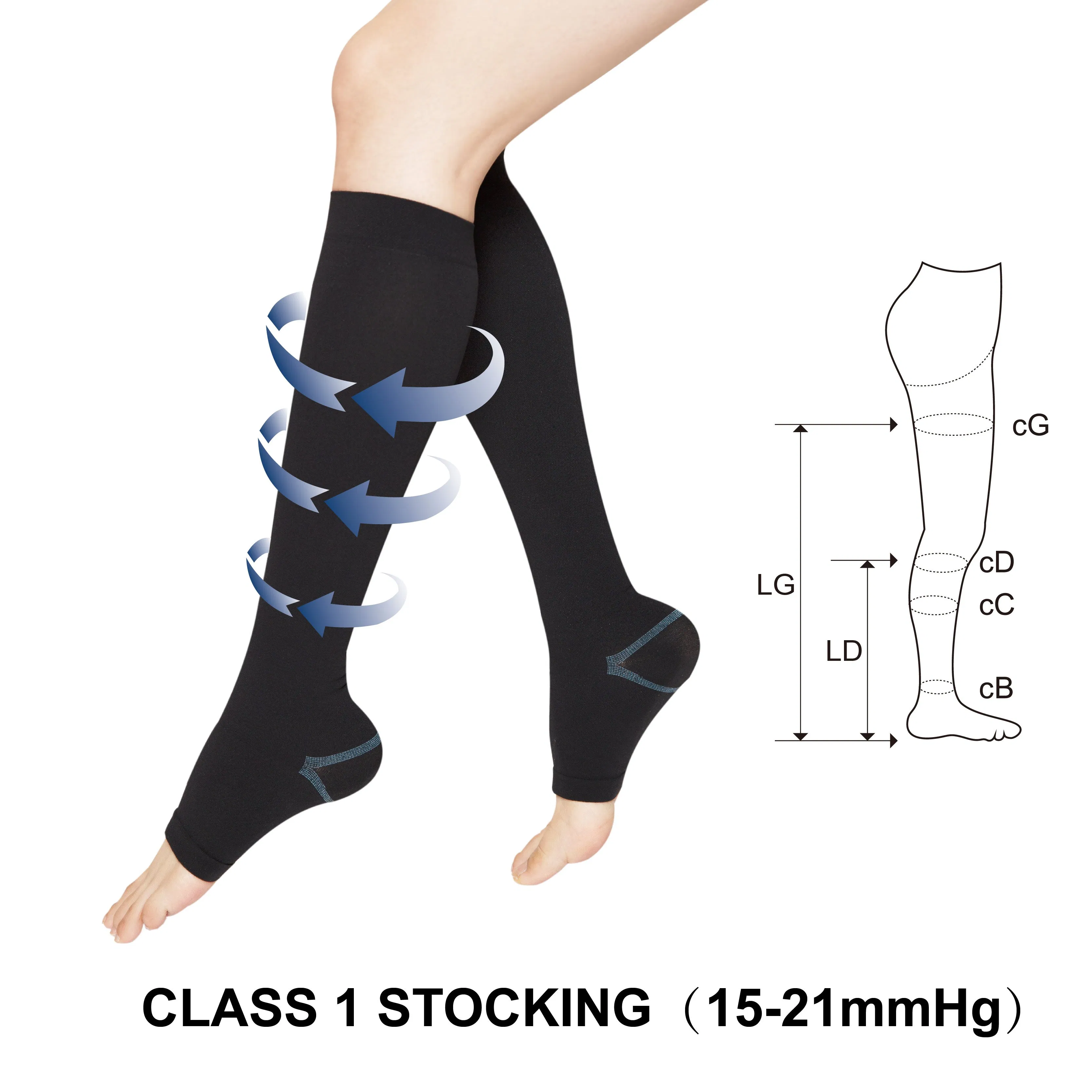 Medical Compression Socks Varicose Veins Pain Release Class 1 15-21mmhg Open Toe Compression Stocking