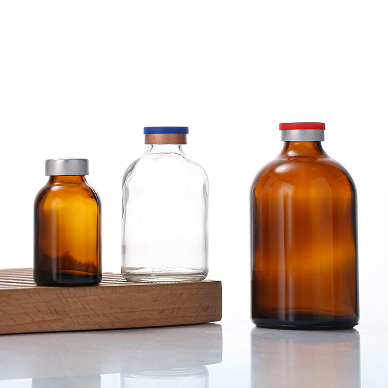 Wholesale Empty Pharmacy Rubber Stoppers Caps 100ml Amber Glass Bottle Sterile Vials Injectable Bottle for Pet Medicine
