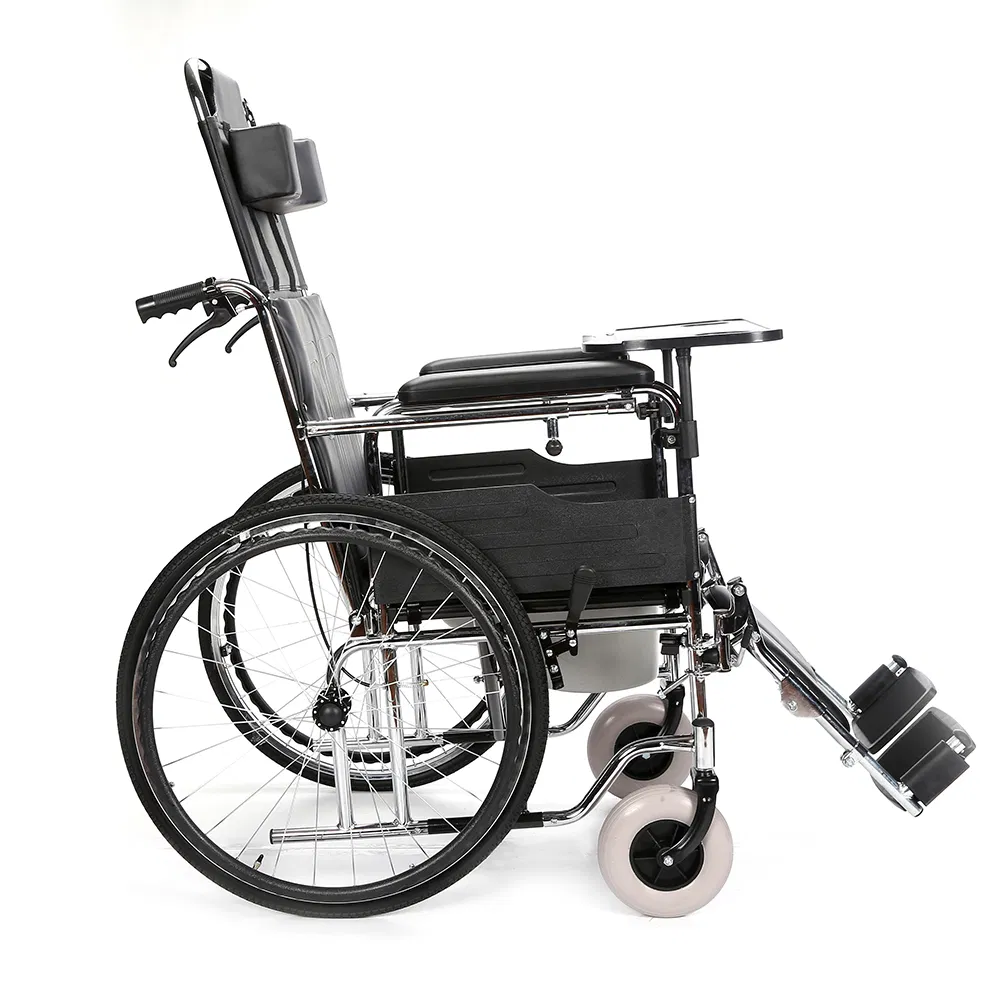 Durable Reclining Wheelchair with Commode and Table for Daily Use