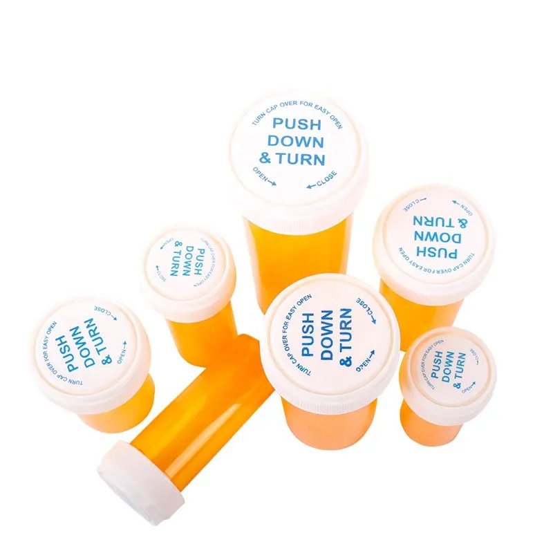 Drams Child Resistant Proof Plastic Pharmacy Capsule Bottle Pill Candy Bottle Container Amber Vials with Reversible Lid
